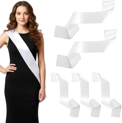 Set van 5 Witte Satijnen Haarbanden voor Vrouwen voor Feestjes, Bruiloften en Creatieve Projecten, 160 x 9.5 cm
