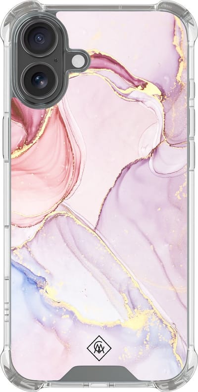 Casimoda® hoesje - Geschikt voor iPhone 16 - Marmer roze paars - Shockproof case - Extra sterk - Siliconen/TPU - Paars, Transparant