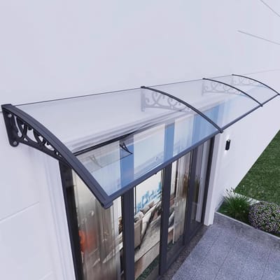 Gebogen Deurluifel - Regenscherm Buiten - Bescherming Ramen - Uv-bestendig Polycarbonaat - 60 x 90 cm - Zwart Aluminium