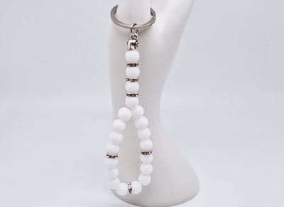 Handgemaakte Tasbih sleutelhanger van natuursteen "Witte Agaat" en metaal - diameter kralen 8mm - Aantal stenen 20 - Een mooi cadeau-idee en een bijzonder aandenken