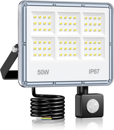 Set van 2 LED Buitenlampen met Bewegingsmelder, Krachtige 50W 5000lm, Koeelwit Licht (7000K), IP67 Waterdicht