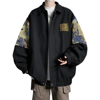 Jas Heren, Lente en Herfst Nieuwe Koreaanse Versie van Veelzijdige Casual Jeugd Losse Kleurmatching Patchwork Sportjas Heren XXL black
