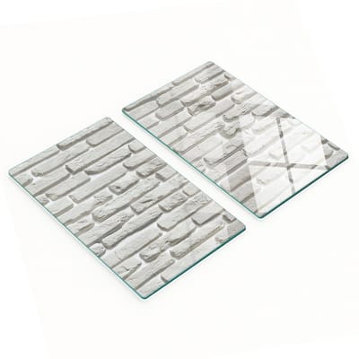 Glazen serveerplanken met afbeelding van een witte bakstenen muur, 2x30x52 cm