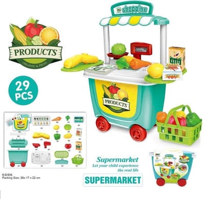 supermarkt winkeltje of marktkraam in meeneemkoffertje op wielen