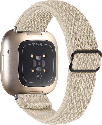 YONO Nylon Stretch Bandje geschikt voor Fitbit Versa 4 - Sense 2 - Champagne