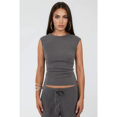 Geribbelde Mouwloze Blouse met Ronde Hals
