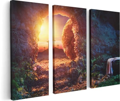 Artaza Canvas Schilderij Drieluik Kruisiging bij Zonsopgang - Opstanding Jezus - 120x80 - Foto Op Canvas - Canvas Print