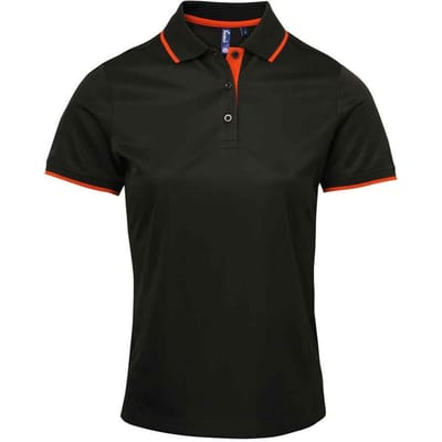 Premier Dames/Dames Coolchecker Contrast Piqué Poloshirt (Zwart/Oranje)