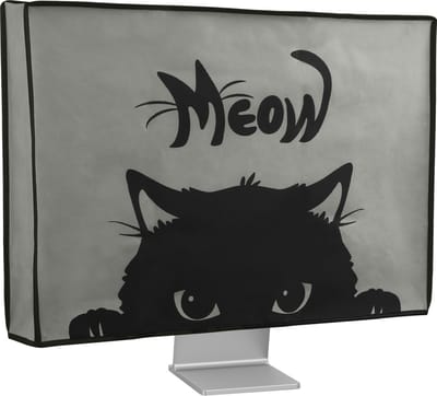 kwmobile beschermhoes monitor geschikt voor 20-22" Monitor - Computerscherm cover - Computer accessoires - PC scherm hoes in grijs / zwart - Kat Meow design