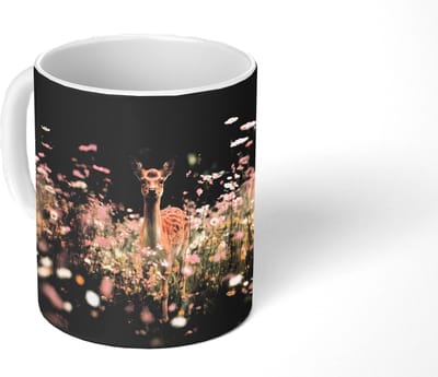 Mok - Koffiemok - Hert - Wilde bloemen - Bos - Mokken - 350 ML - Beker - Koffiemokken - Theemok