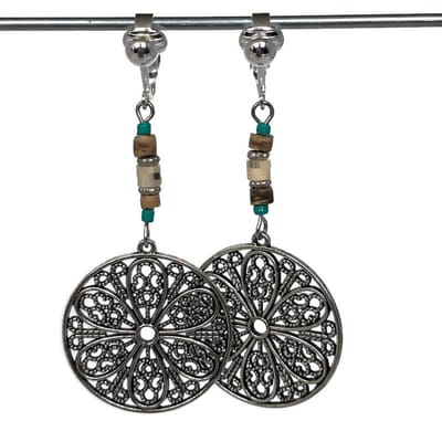 Oorclips - Bohemian - Ibiza - Hangoorbellen - Rond - Filigraan - Beige - Turquoise - MNQ bijoux
