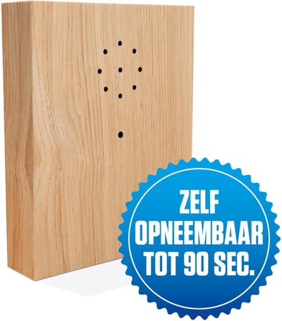E-motionBox - Hout - Activatie d.m.v. Bewegingssensor - Zelf opneembaar tot 90 seconden - Spreek je eigen boodschap in - Jouw eigen geluid - Inclusief 3x AAA Batterijen - Vogelhuisje met geluid - Geluidshuis - Voor op Toilet