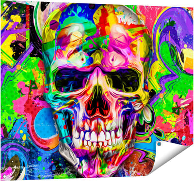 Gards Tuinposter Gekleurde Schedel - Doodskop - Doodshoofd - 100x80 cm - Tuindoek - Tuindecoratie - Wanddecoratie buiten - Tuinschilderij