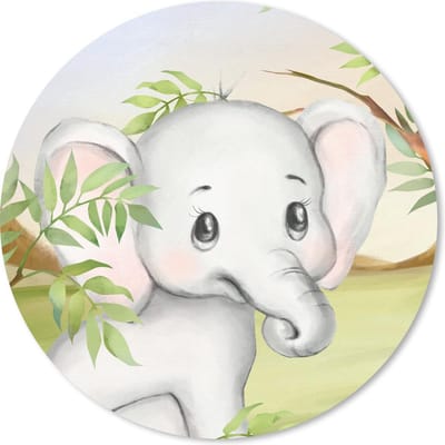 Muismat rond 20x20 cm - Mousepad Olifant - Jungle - Bladeren - Ronde muismatten