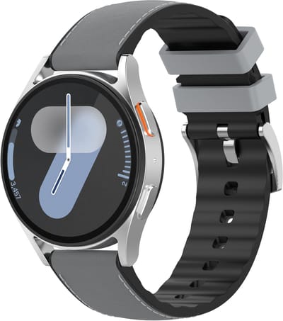 Stravo 20mm Siliconen Horlogebandje met Leren Look – Premium Sportief Bandje – Geschikt voor Samsung Galaxy Watch 7 (40 & 44mm) / Galaxy Watch 6 (Classic) / Galaxy Watch 5 / Watch 5 Pro / Watch 4 (Classic) / Watch FE / Garmin Vivoactive 3/5 – Grijs