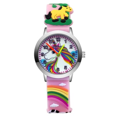 Fako - Kinderhorloge - 3D - Eenhoorn / Unicorn - 30mm - Lichtroze
