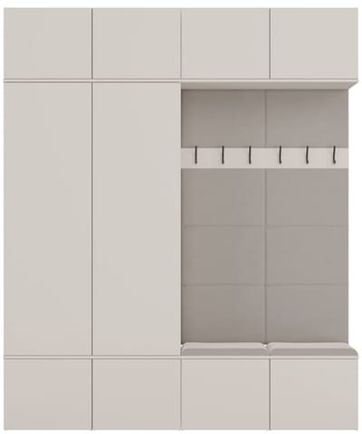 Topeshop HAGA - Halgarderobe - Modulair systeem - Met 2 kasten en 2 zitbanken - Kleur kasjmier