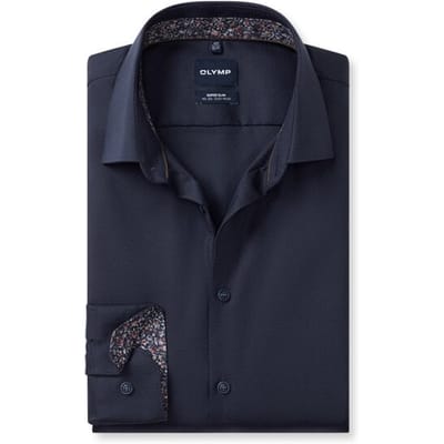 OLYMP No. Six Overhemd, Super Slim, Kent, Marineblauw
