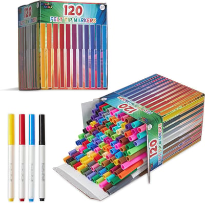 Set van 120 Kleurpennen - Viltstiften voor Creatieve Kinderen en Volwassenen - 30 Levendige Kleuren - Wasbare en Niet Giftige Kunstbenodigdheden