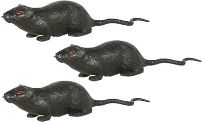 Grote plastic rat - 3x - donkergrijs - 20 cm - met rode ogen - enge namaak dieren - Halloween/horror decoratie/versiering