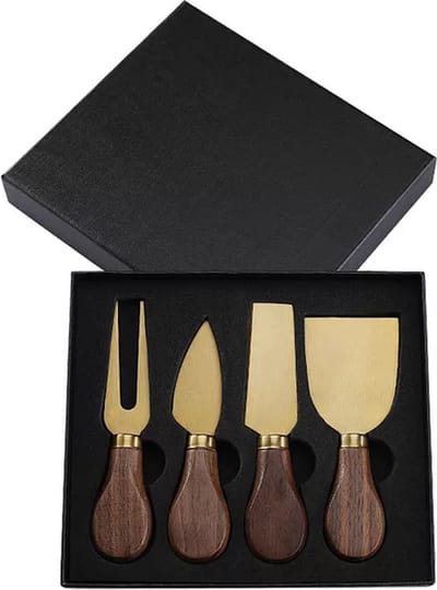 Kaasmessen set - 4 kaasmesjes - Bamboe/RVS - Goud - Geschenkverpakking