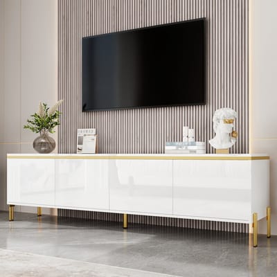PHOEBE CAT TV-kast - Hoogglans - 4 deuren - Metalen poten - Wit