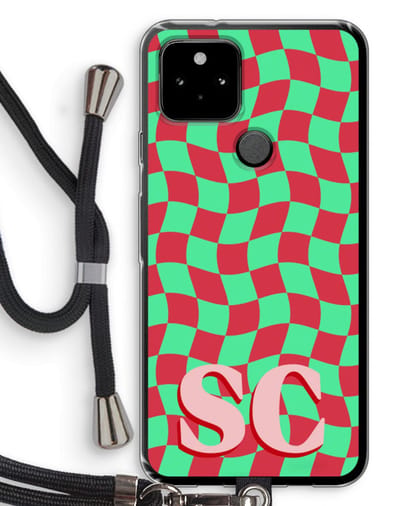 Gepersonaliseerd - Case Company® - Hoesje met koord geschikt voor Google Pixel 5 hoesje met Koord - Grid Monogram - Telefoonhoesje met Zwart Koord - Bescherming aan alle Kanten en Over de Schermrand