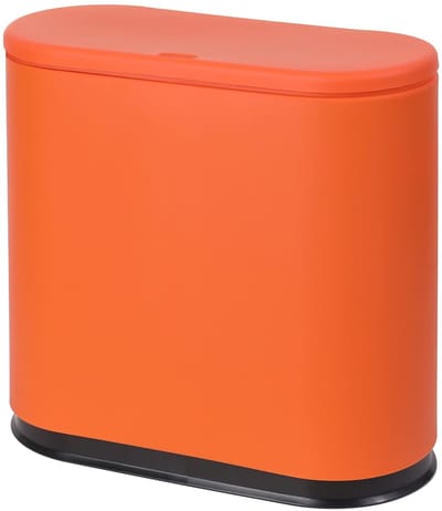 Rechthoekige afvalbak - Prullenbak met deksel - Kleine ruimtes - Drukdeksel mechanisme - 10 Liter capaciteit - Oranje