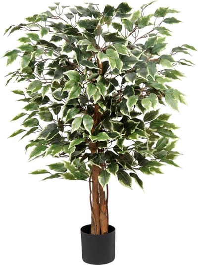 Kunstplant grote kunstboom Ficus Benjamini kunstplant boom met echte houten stam ideaal voor binnendecoratie groen wit
