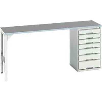 Onderbank Bott verso, linoleumblad, 7 laden, B 2000 x D 600 x H 930 mm, lichtgrijs