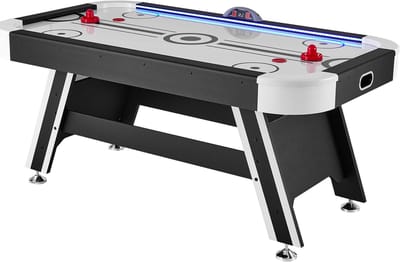 Luchtgedreven hockeytafel voor gebruik binnenshuis, geschikt voor kinderen en volwassenen, inclusief LED-sportfuncties, 2 pucks, 2 pushers en elektronisch scoresysteem, perfect voor speelkamers en familie-entertainment