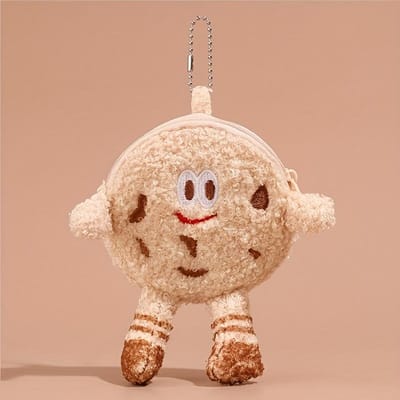 1 st Pluche Koekje Portemonnee Uniek Creatief Cartoon Koekje Ontwerp Sleutelhanger Oordopjes Hoesje Schattige Koekje Vormige Opbergzak beige