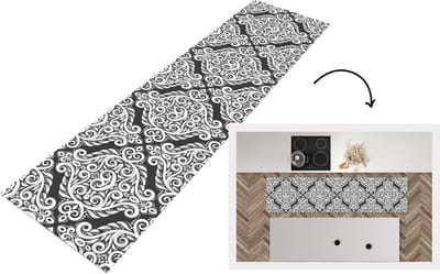 Keukenloper - Loper keuken - Patroon - Abstract - Wit - 200x50 cm - Keukenloper vinyl