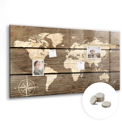 Tulup Glassboards - Wereldkaart van het bord Magneetbord - 120 cm x 60 cm - Bruin Magnetisch Memobord - Gratis 5 Sterke Magneten - Stylish Memo Board - Magneetbord Rechthoekig - Magneetbord Keuken - Organiseer Je Bureau - Magneetbord Muur