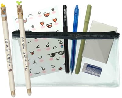 Ainy - Essentiële 9-delig Schrijfset zwart - etui gevuld met Capybara uitwisbare pennen , duurzaam oneindige potlood , fineliner , post it en stickers - pennenzak set geschikt voor meisjes en jongens - capibara kawaii middelbare schoolspullen