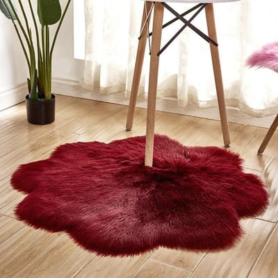 Tapis Forme Fleur Tapis Pelucheux Doux Maison Chambre à Coucher Complète Salon Pièce Zone Décoration Baie Vitrée Rouge Blanc Pur Noir Tapis Laine Synthétique diameter 100cm