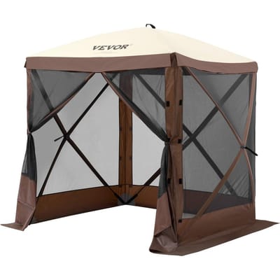 Pop-up Gazebo Tent Pop-Up Klambentent 4-zijdige Luifel Zonnescherm Bruin