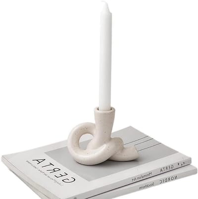 Keramische Kaarsenhouder - Decoratieve Kandelaar - Sfeerverlichting Creëren - Handgemaakt Design - 12.5 cm - Wit
