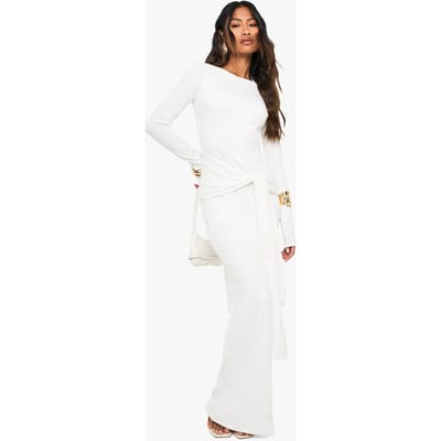 boohoo Dames Maxi-jurk met knoopdetail en lange mouwen | Wit | Maat: 42