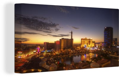 Canvas Schilderij Las Vegas - Avond - Zonsondergang - 40x20 cm - Wanddecoratie
