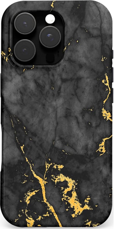 Casetastic hoesje geschikt voor Apple iPhone 16 Pro - MagSafe - Dubbellaagse bescherming - Zwarte Marmer Goud - Fashion Case - Zwart Goud
