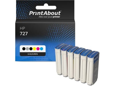 PrintAbout huismerk Inktcartridge 727 (B3P19/20/21/22/23/24A) 6-kleuren Multipack Geschikt voor HP