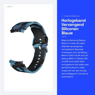 Dailygoods - Horlogeband - Vervangend - Siliconen - Blauw camouflage - Compatibel met Galaxy Watch 4 - 40/44 mm en Classic 42/46 mm