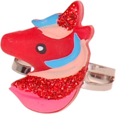 Ringetje Kindermaat - Eenhoorn Glitters Rood - Zilverkleurig & Verstelbaar
