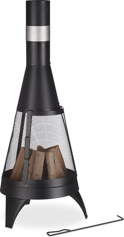 Tuinhaard met vonkenscherm en vuurrooster voor tuin en terras - 120 x 47 cm zwart