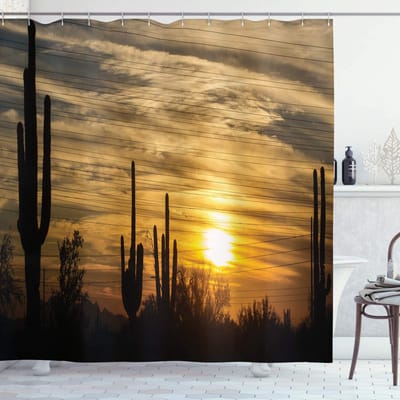 ABAKUHAUS Arizona Douchegordijn – Skyline & Kaktus – 175×240 cm – Multicolor