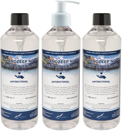 Handzeep No Scent No Colour 500 ml - set van 3 stuks - met gratis pomp - Voordeelverpakking
