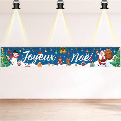 Dailygoods- Kerstbanner 270x35cm - Feestdecoratie - Tissu - Kerstman - Pingouin - Peperkoekman