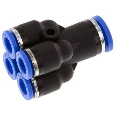 6Mm X 8Mm 4-Weg Y Verdeelstuk Insteek Fitting Messing/PA 66 NBR