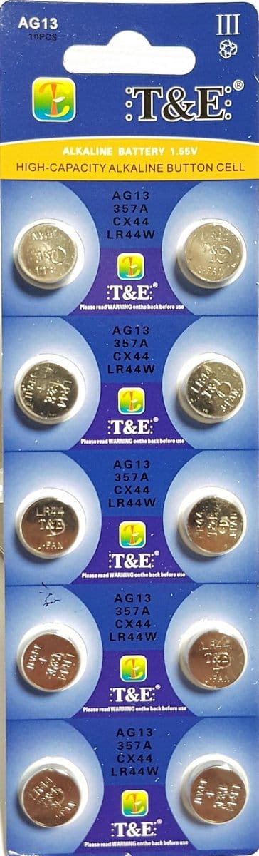 Batterijen AG13 Alkaline 10 stuks / knoopcel batterij / ook genoemd als L1154 /357/ LR44 / 157 / A76 1.55V /L1154, 157, V13GA, RW82/ T&E
